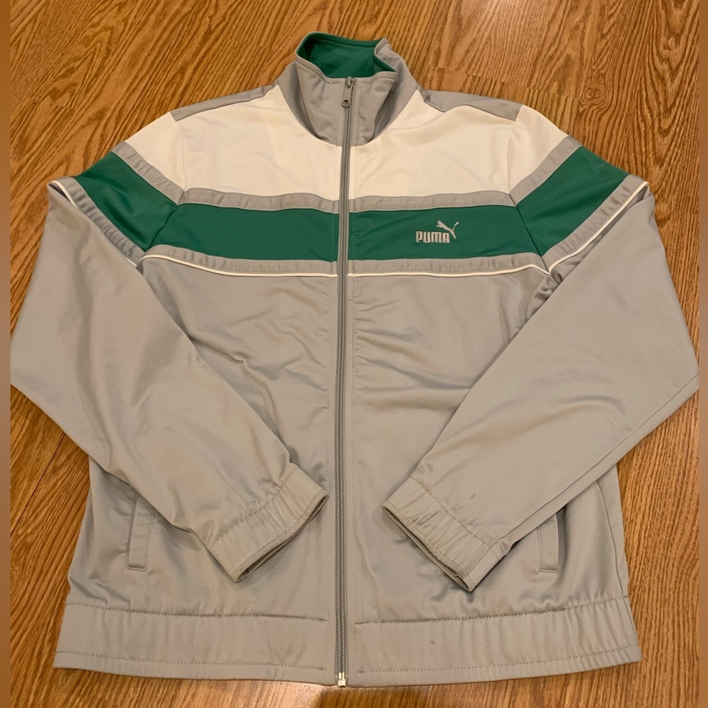Vintage Puma Retro Full Zip Athletic/Track Jacket Gray And Green Medium